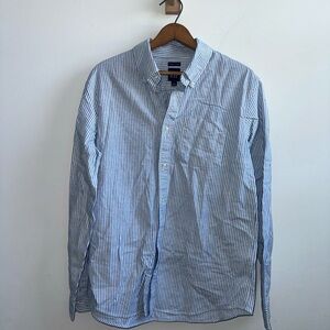 Gap Standard Fit Stretch Men’s Blue and White Oxford Button Down Shirt, Medium